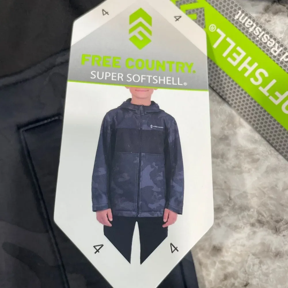 Free Country Soft Shell jacket boy 4 Black & Gray NWT